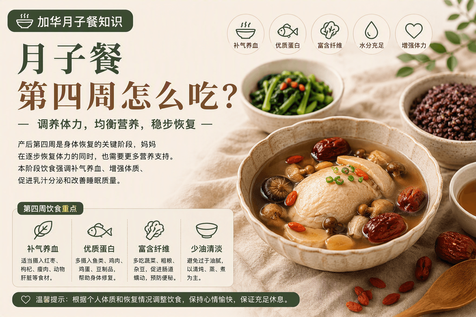 月子餐第四周怎么吃?产后第四周饮食安排指南
