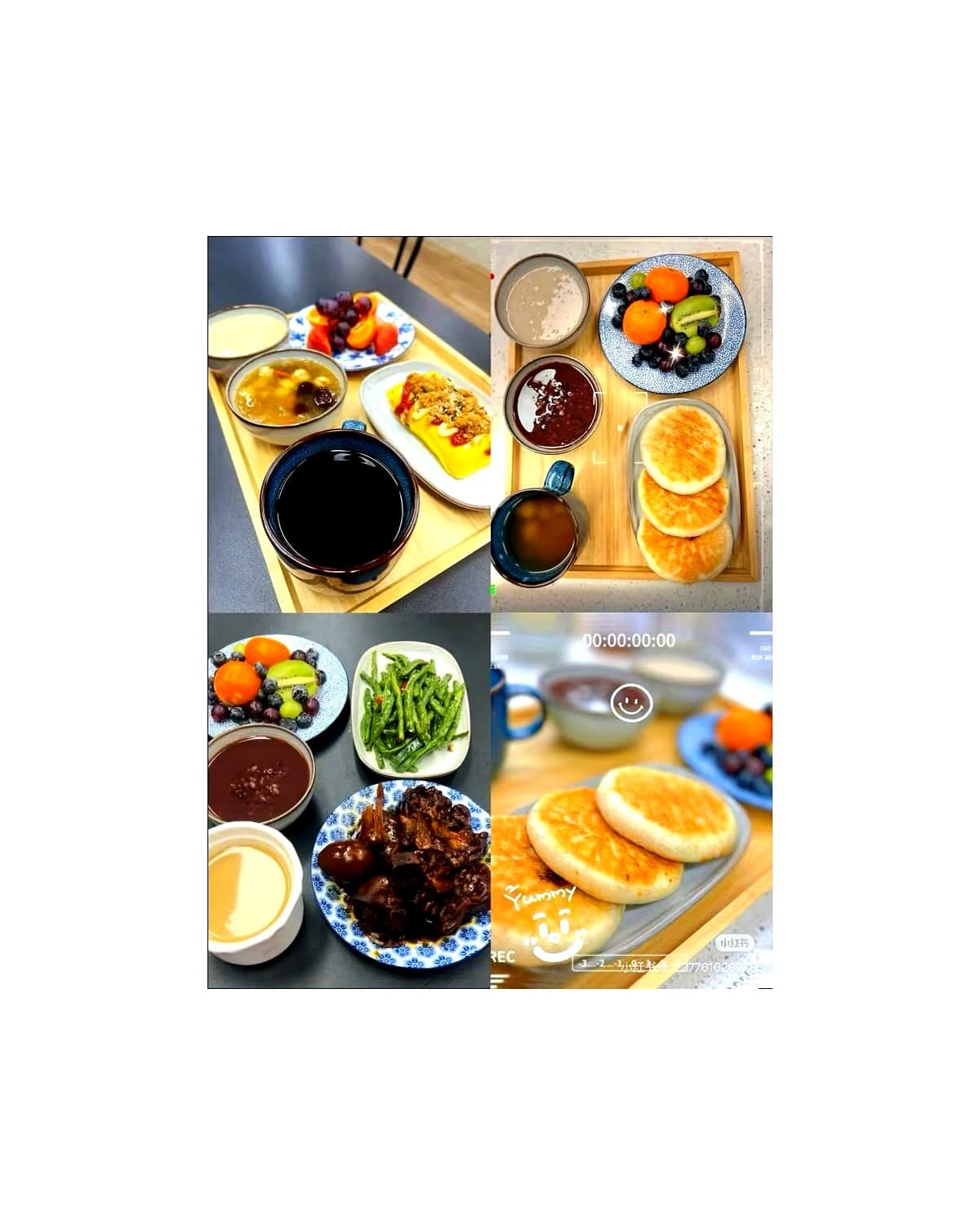 加华月子餐早餐与三点搭配,包含面点、水果、甜品和饮品